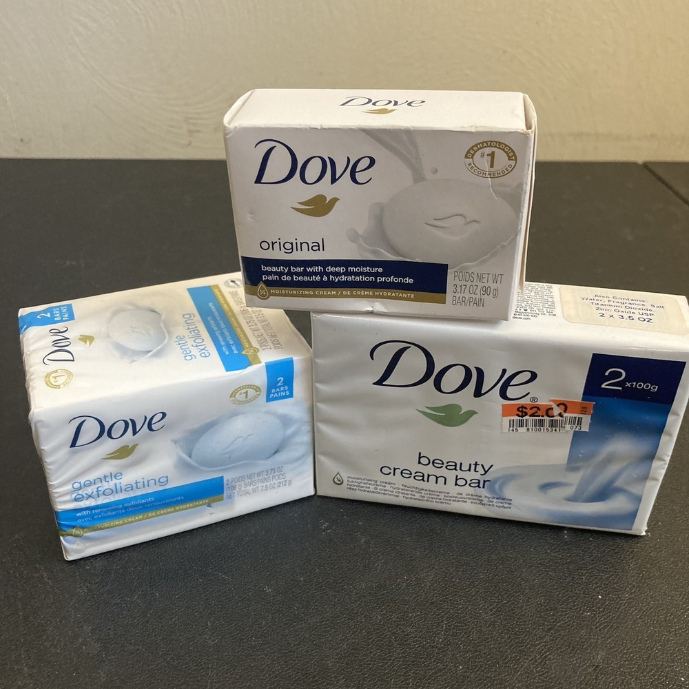 Dove Soap‎ Lot of 5 Misc - Original, Gentle Exfoliating, Cream Bar